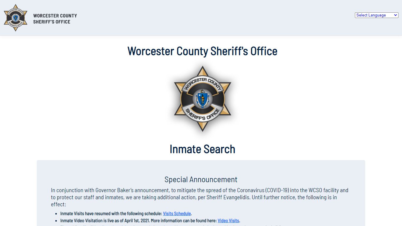 Home Page - Inmate Search - Worcester County Sheriff's Office